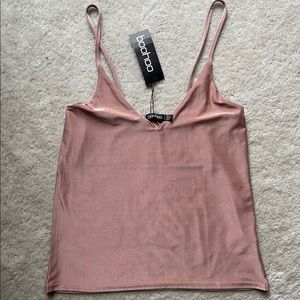 Boohoo Satin Rose Gold Mauve Top